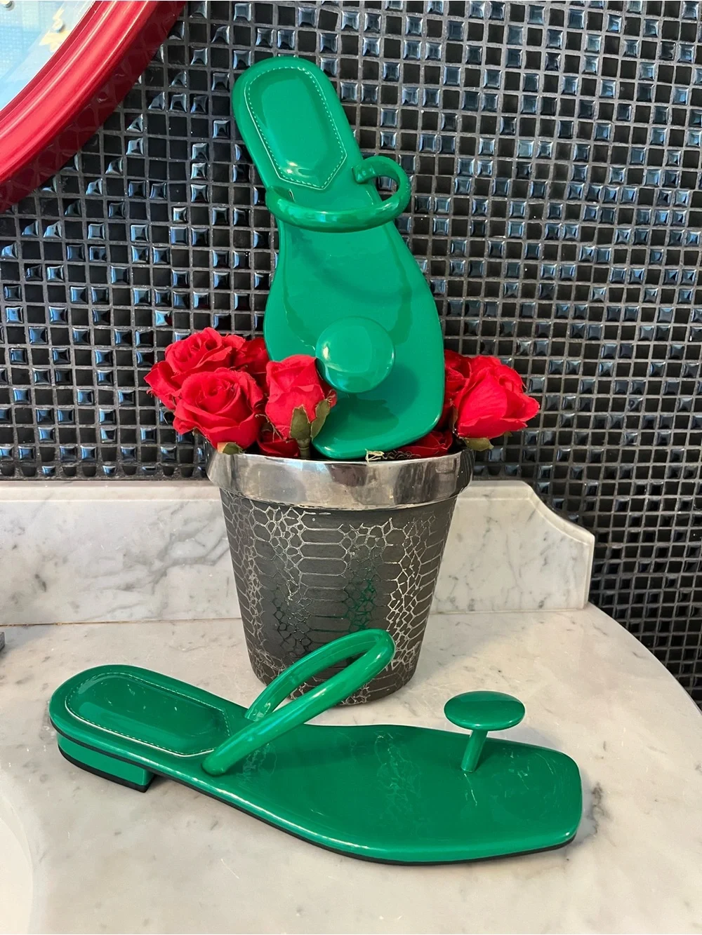 Green Patent sandals